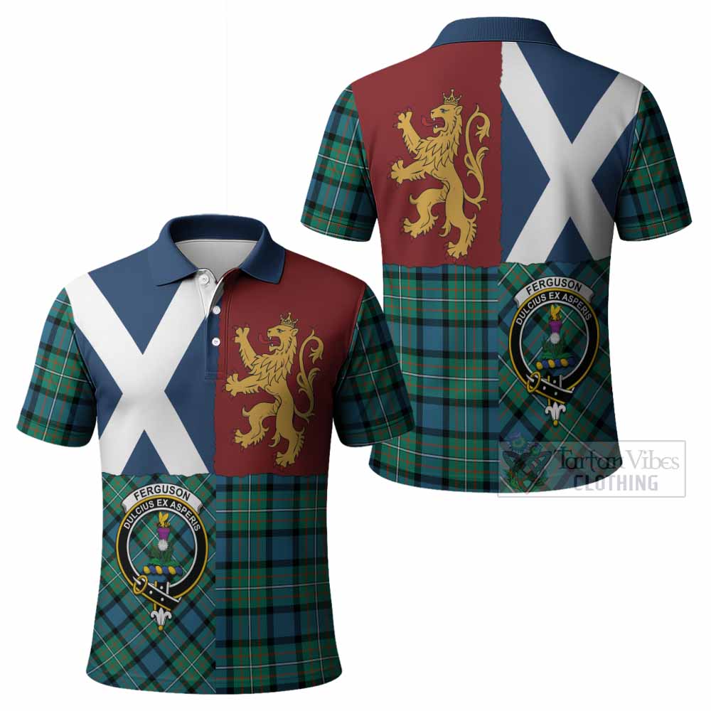 Ferguson (Fergusson) Crest Tartan Polo Shirt with Lion Rampant Saltire Style