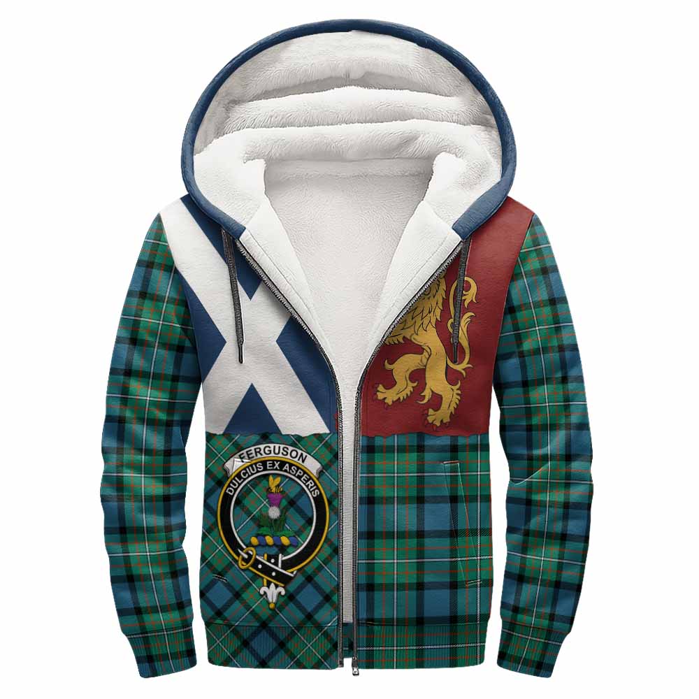 Ferguson (Fergusson) Crest Tartan Sherpa Hoodie with Lion Rampant Saltire Style