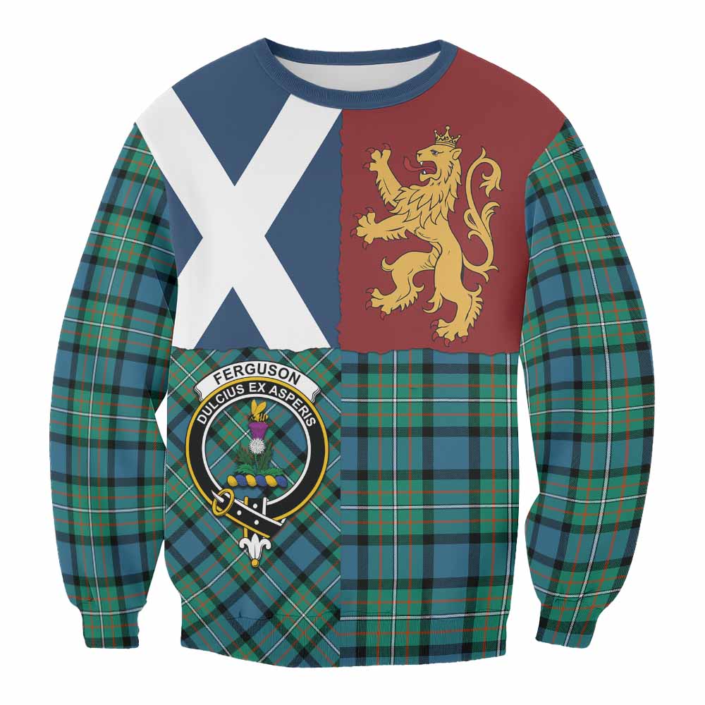 Ferguson (Fergusson) Crest Tartan Sweatshirt with Lion Rampant Saltire Style