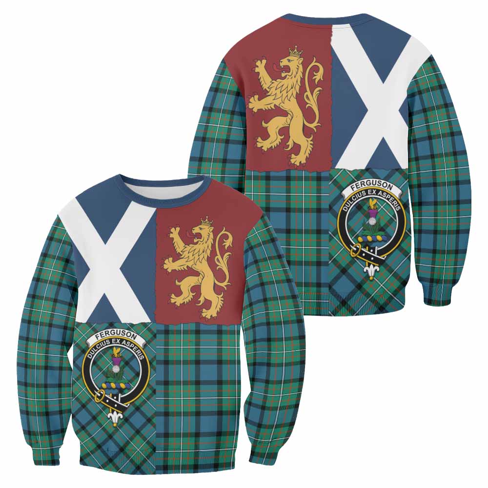 Ferguson (Fergusson) Crest Tartan Sweatshirt with Lion Rampant Saltire Style