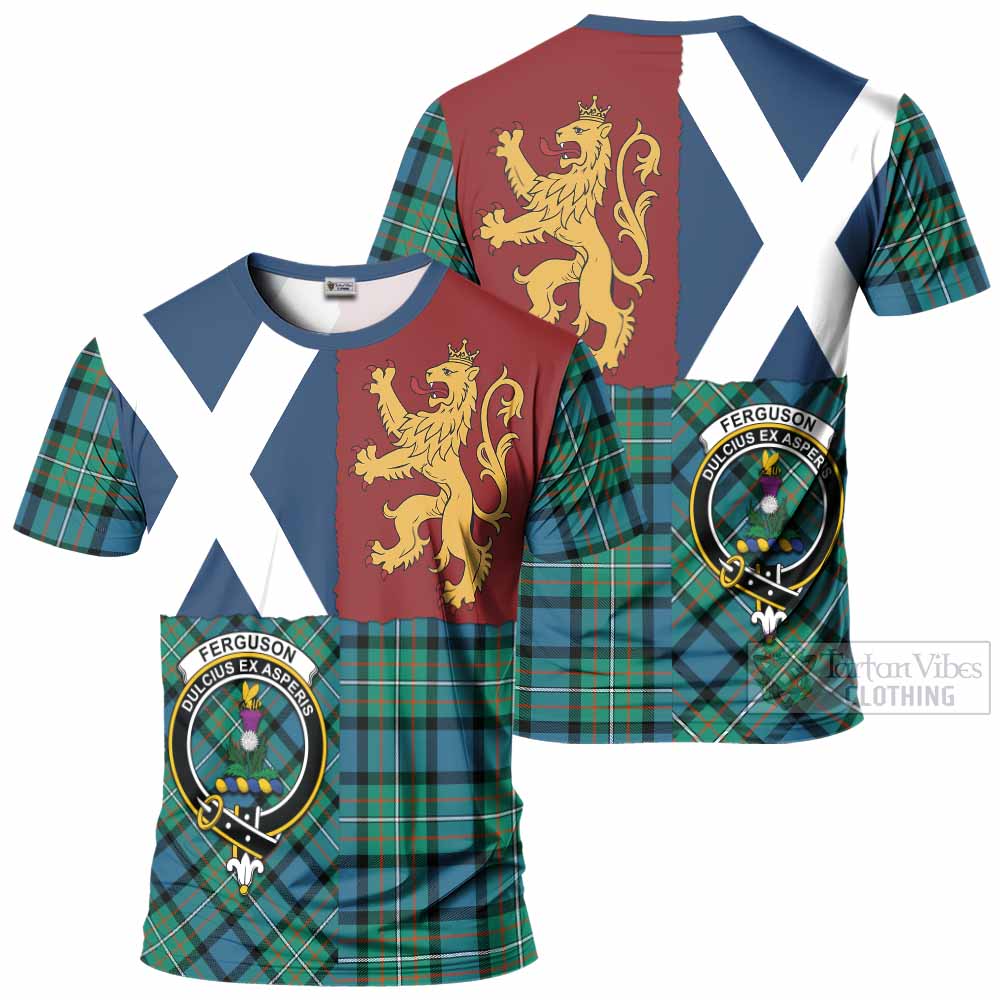 Ferguson (Fergusson) Crest Tartan T-Shirt with Lion Rampant Saltire Style