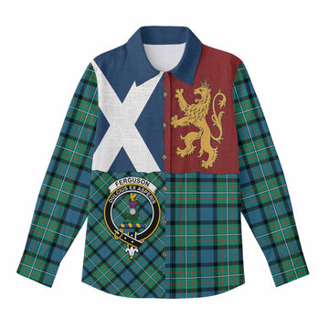 Ferguson (Fergusson) Crest Tartan Women Casual Shirt with Lion Rampant Saltire Style