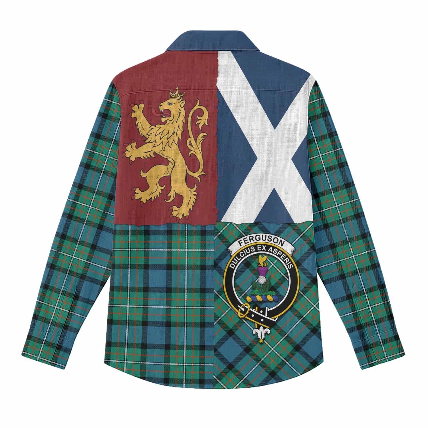 Ferguson (Fergusson) Crest Tartan Women Casual Shirt with Lion Rampant Saltire Style