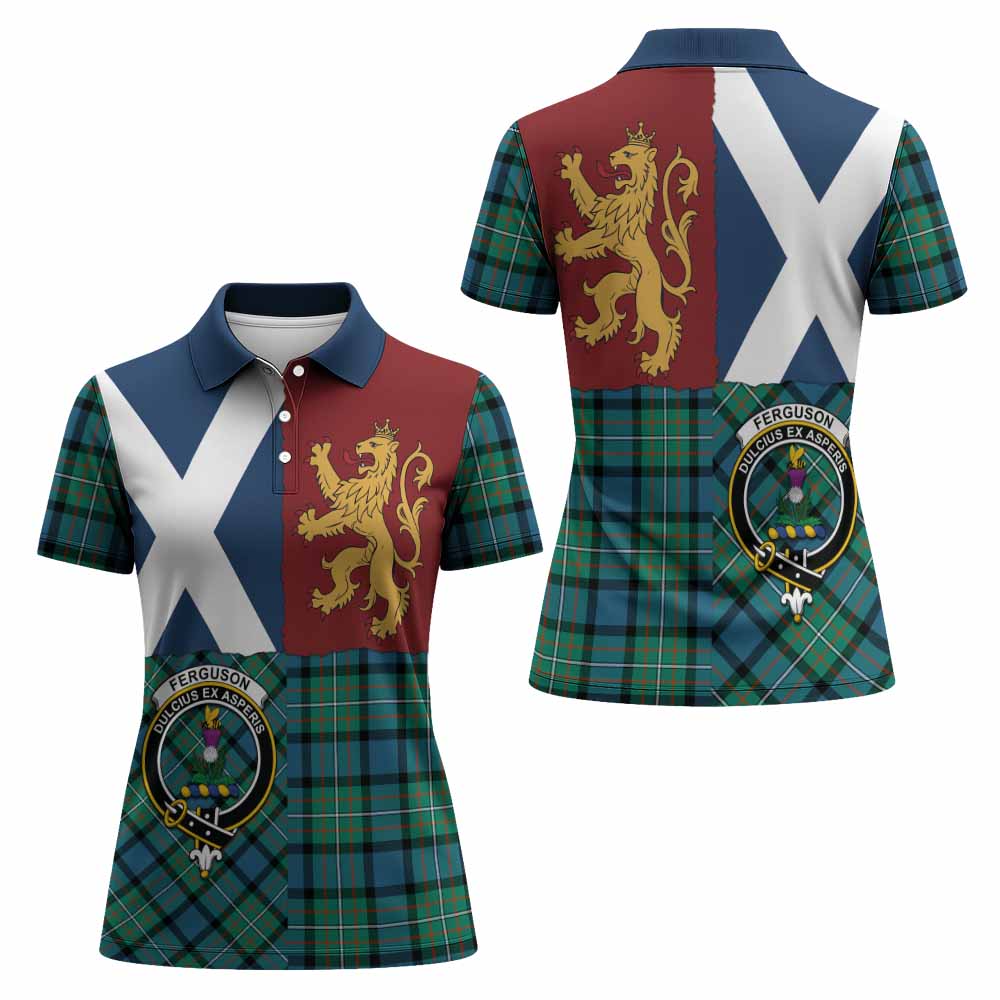 Ferguson (Fergusson) Crest Tartan Women Polo Shirt with Lion Rampant Saltire Style