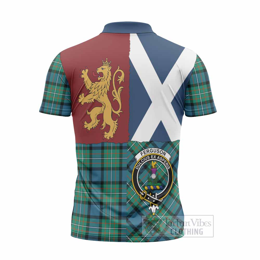 Ferguson (Fergusson) Crest Tartan Zipper Polo Shirt with Lion Rampant Saltire Style