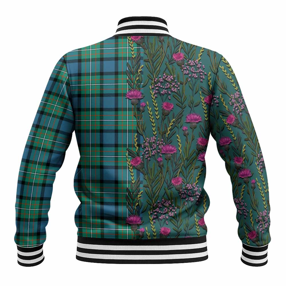 Ferguson (Fergusson) Family Crest Tartan Baseball Jacket Scottish Thistle Flower Pattern Half Style - Tartan Vibes Clothing