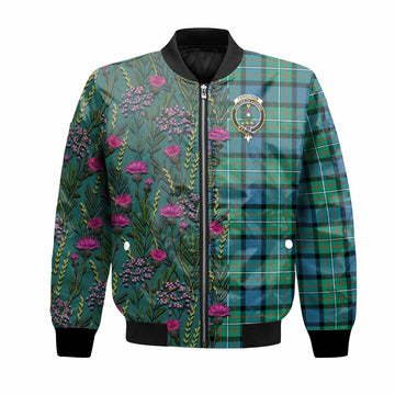 Ferguson (Fergusson) Family Crest Tartan Bomber Jacket Scottish Thistle Flower Pattern Half Style