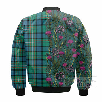 Ferguson (Fergusson) Family Crest Tartan Bomber Jacket Scottish Thistle Flower Pattern Half Style