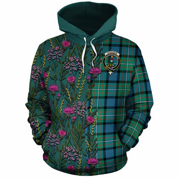 Ferguson (Fergusson) Family Crest Tartan Cotton Hoodie Scottish Thistle Flower Pattern Half Style
