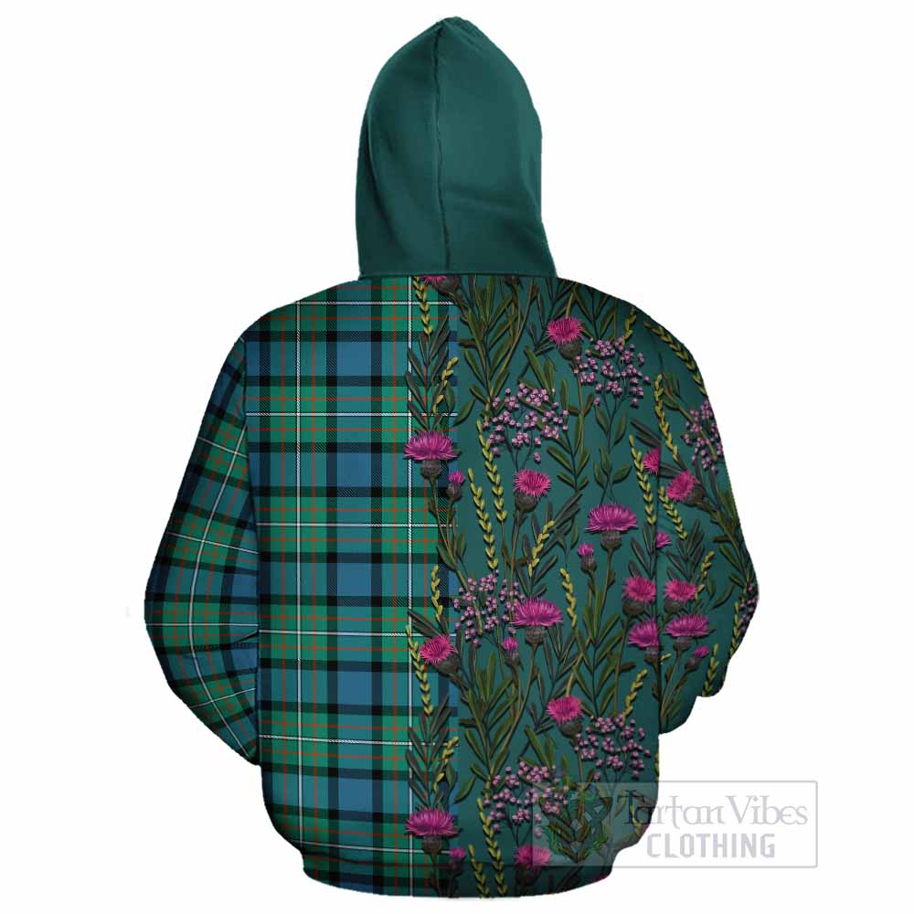 Ferguson (Fergusson) Family Crest Tartan Cotton Hoodie Scottish Thistle Flower Pattern Half Style - Tartan Vibes Clothing