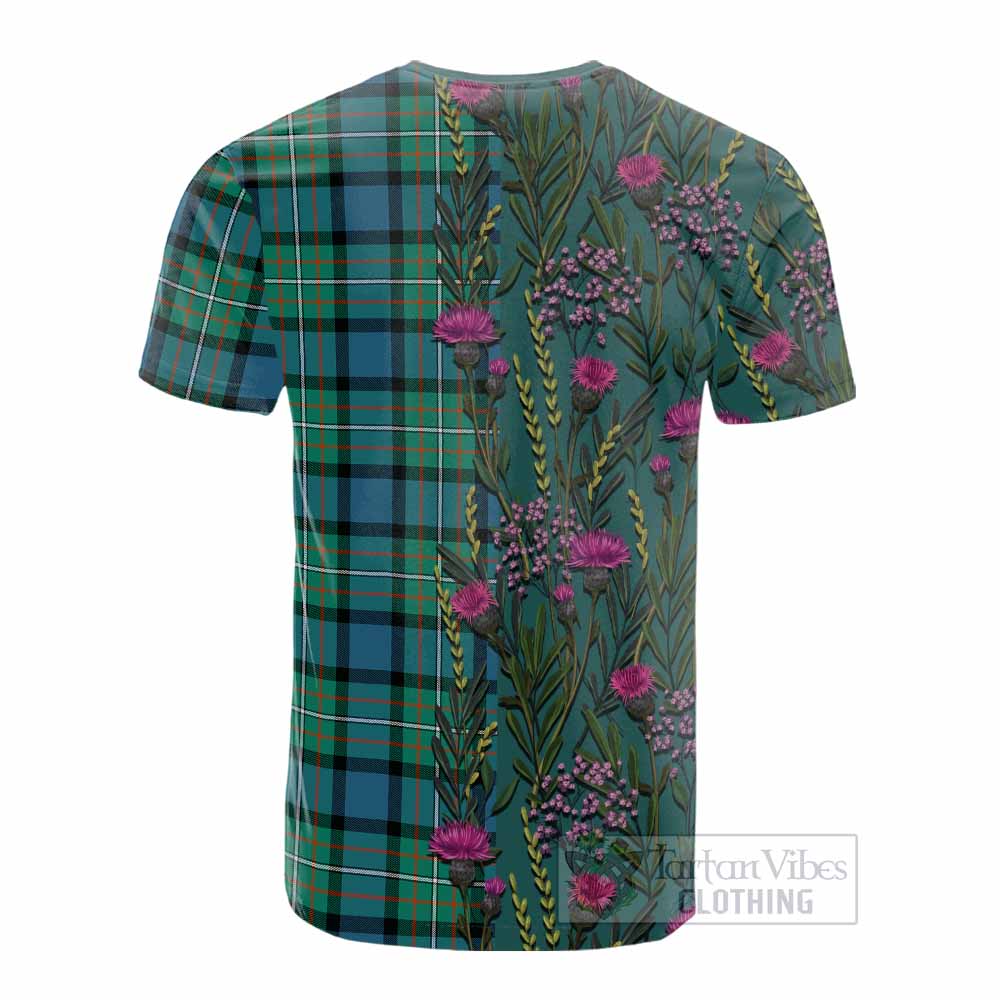Ferguson (Fergusson) Family Crest Tartan Cotton T-shirt Scottish Thistle Flower Pattern Half Style - Tartan Vibes Clothing