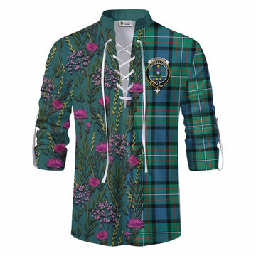 Ferguson (Fergusson) Family Crest Tartan Ghillie Shirt Scottish Thistle Flower Pattern Half Style