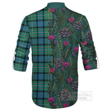 Ferguson (Fergusson) Family Crest Tartan Ghillie Shirt Scottish Thistle Flower Pattern Half Style