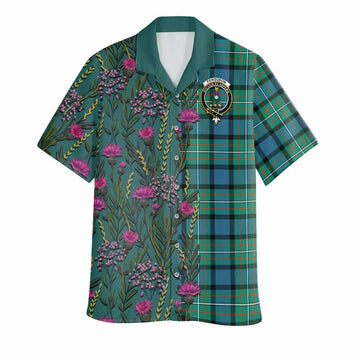 Ferguson (Fergusson) Family Crest Tartan Hawaiian Shirt Scottish Thistle Flower Pattern Half Style