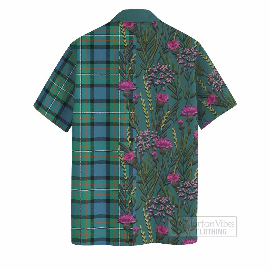 Ferguson (Fergusson) Family Crest Tartan Hawaiian Shirt Scottish Thistle Flower Pattern Half Style - Tartan Vibes Clothing