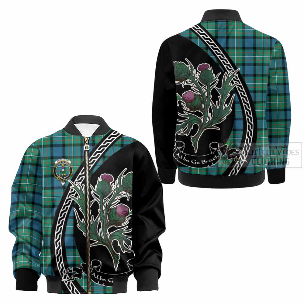 Ferguson (Fergusson) Family Crest Tartan Kid Bomber Jacket Alba Thistle Inspired - Tartan Vibes Clothing