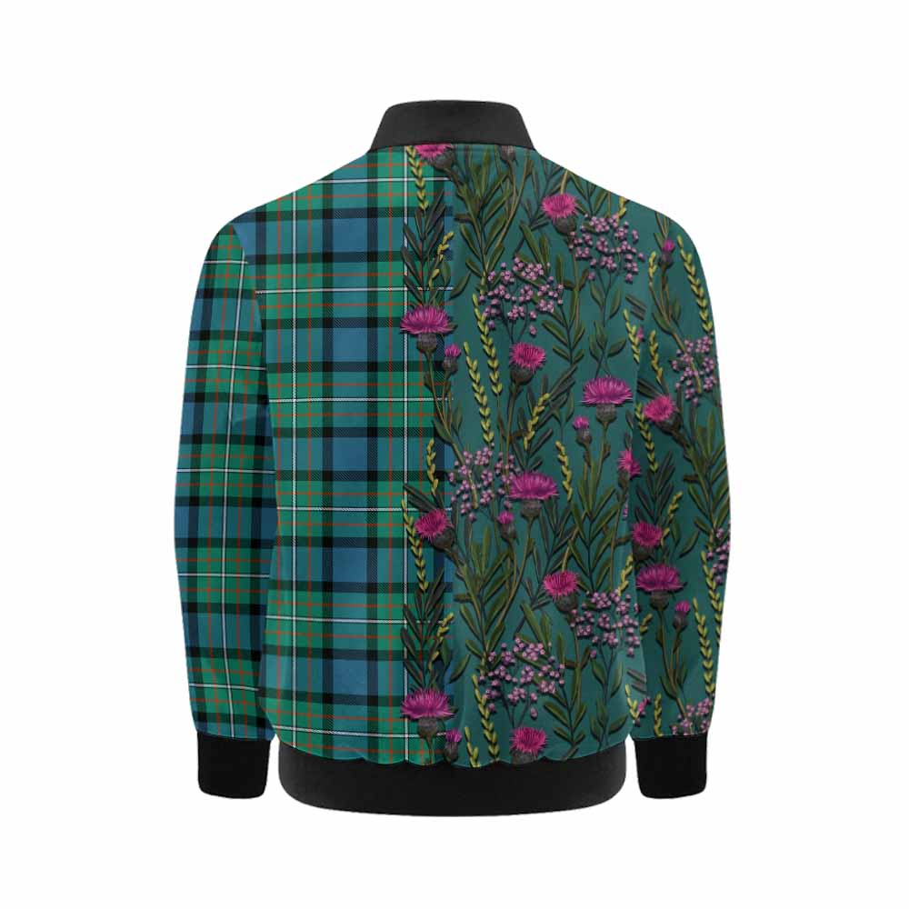 Ferguson (Fergusson) Family Crest Tartan Kid Bomber Jacket Scottish Thistle Flower Pattern Half Style - Tartan Vibes Clothing