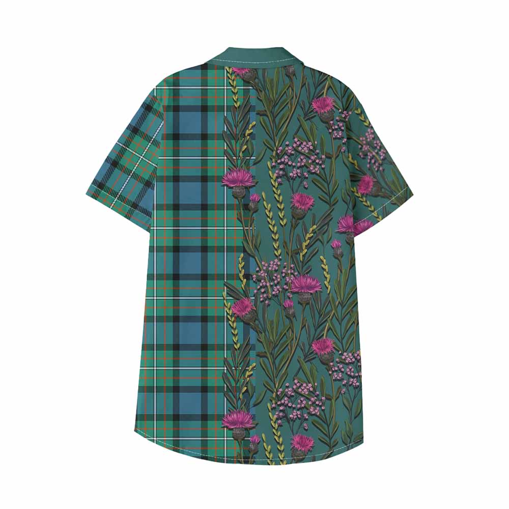 Ferguson (Fergusson) Family Crest Tartan Kid Hawaiian Shirt Scottish Thistle Flower Pattern Half Style - Tartan Vibes Clothing