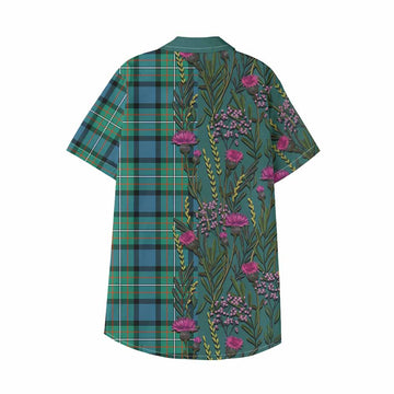 Ferguson (Fergusson) Family Crest Tartan Kid Hawaiian Shirt Scottish Thistle Flower Pattern Half Style
