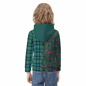 Ferguson (Fergusson) Family Crest Tartan Kid Hoodie Scottish Thistle Flower Pattern Half Style