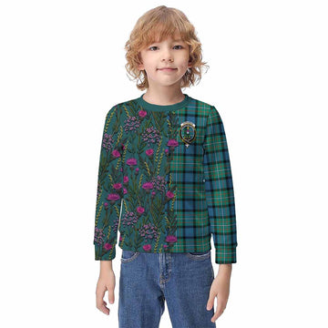 Ferguson (Fergusson) Family Crest Tartan Kid Knitted Sweatshirt Scottish Thistle Flower Pattern Half Style