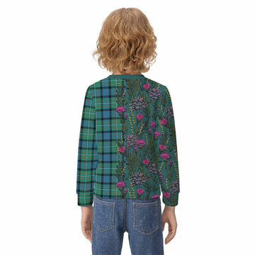 Ferguson (Fergusson) Family Crest Tartan Kid Knitted Sweatshirt Scottish Thistle Flower Pattern Half Style