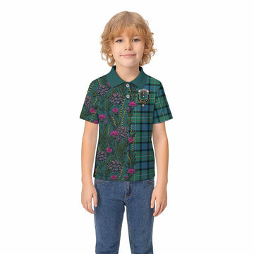 Ferguson (Fergusson) Family Crest Tartan Kid Polo Shirt Scottish Thistle Flower Pattern Half Style - Tartan Vibes Clothing