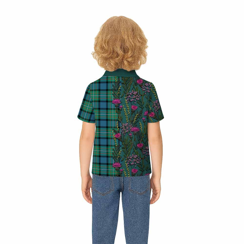 Ferguson (Fergusson) Family Crest Tartan Kid Polo Shirt Scottish Thistle Flower Pattern Half Style - Tartan Vibes Clothing