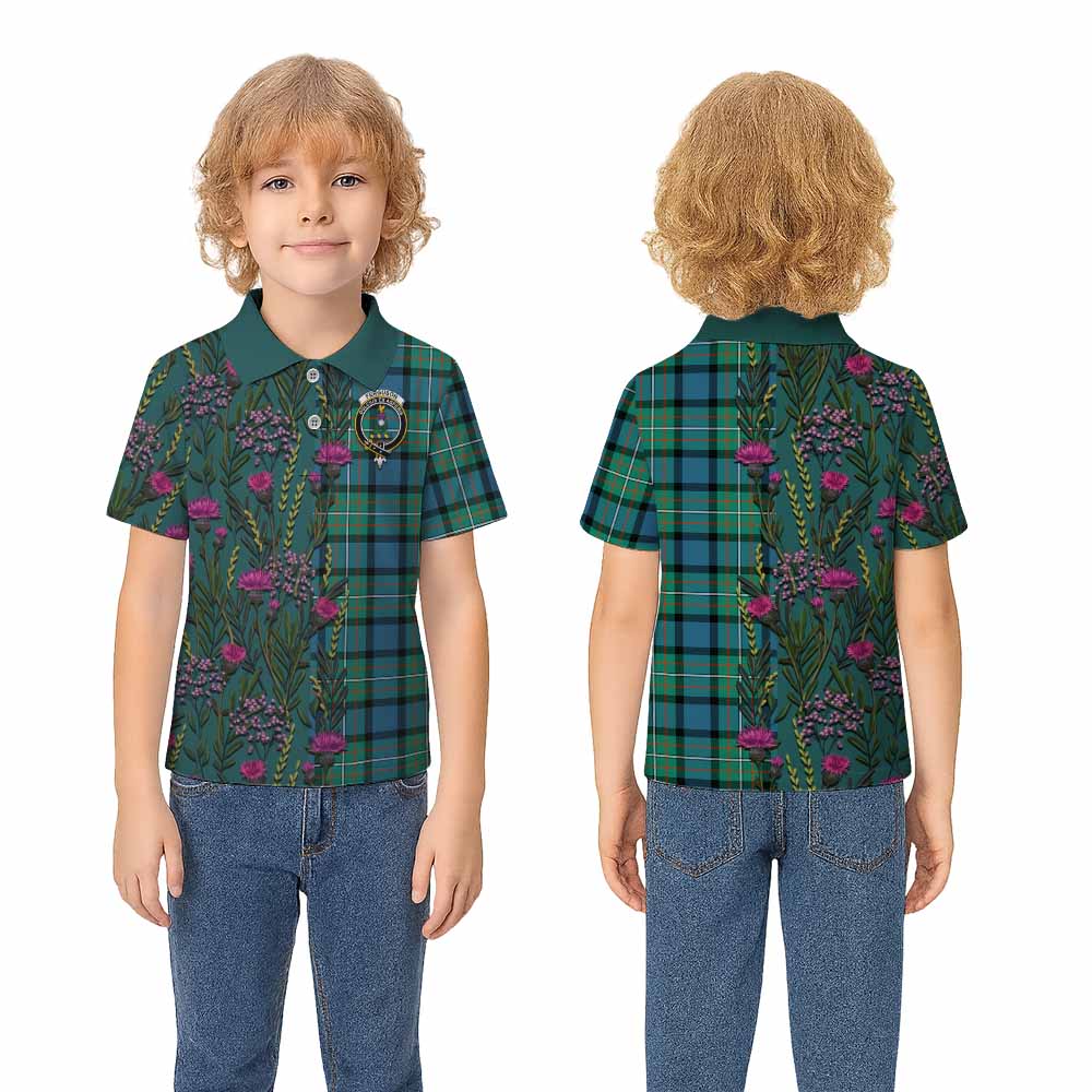 Ferguson (Fergusson) Family Crest Tartan Kid Polo Shirt Scottish Thistle Flower Pattern Half Style - Tartan Vibes Clothing