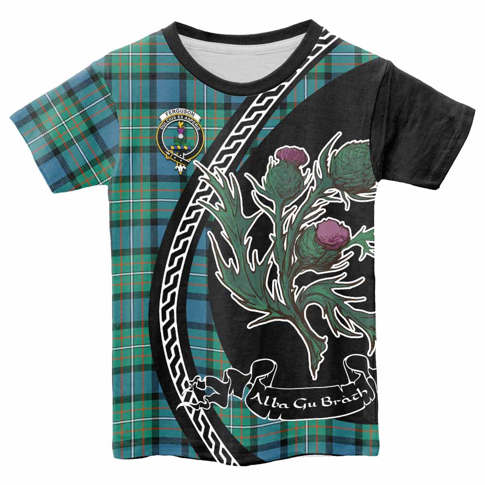 Ferguson (Fergusson) Family Crest Tartan Kid T-shirt Alba Thistle Inspired - Tartan Vibes Clothing