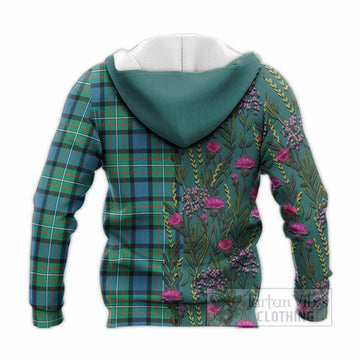 Ferguson (Fergusson) Family Crest Tartan Knitted Hoodie Scottish Thistle Flower Pattern Half Style