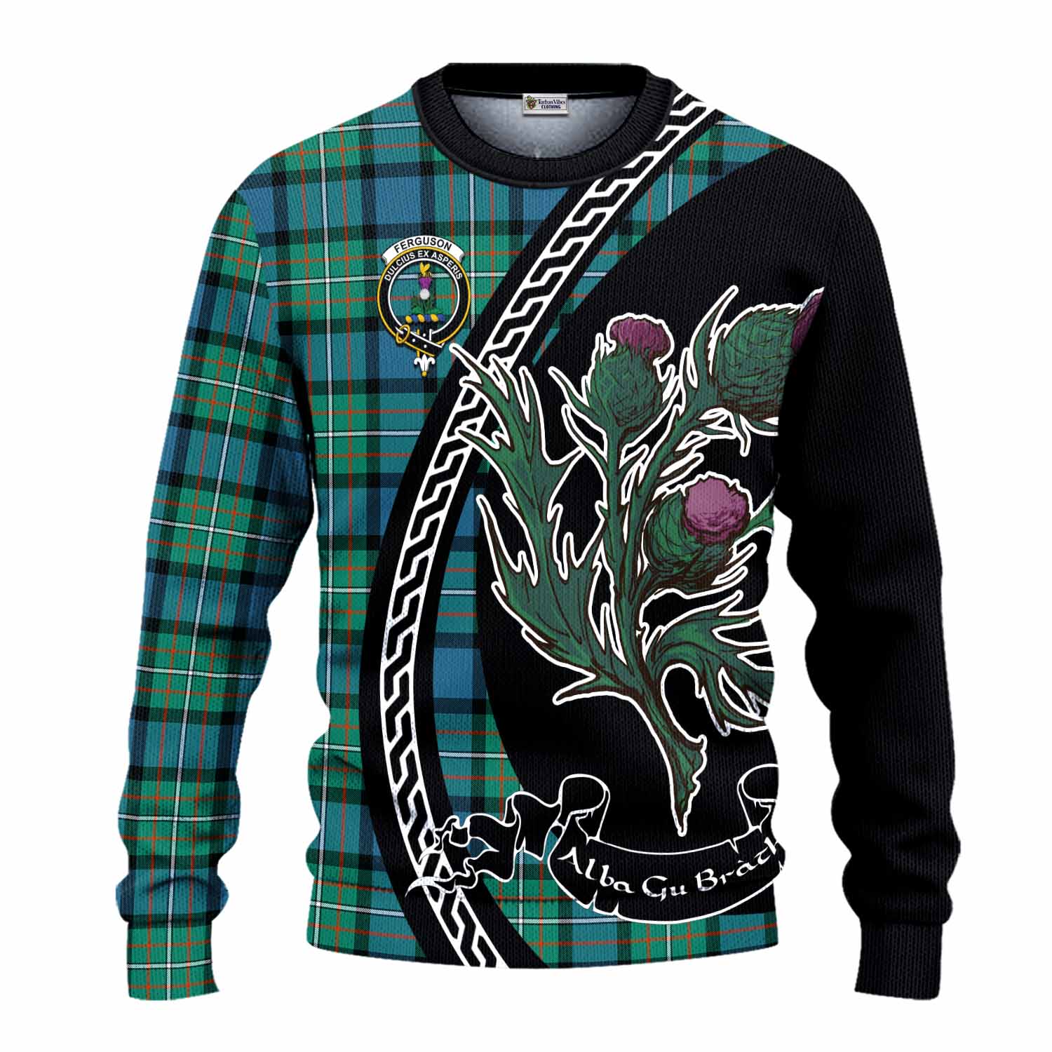 Ferguson (Fergusson) Family Crest Tartan Knitted Sweater Alba Thistle Inspired - Tartan Vibes Clothing