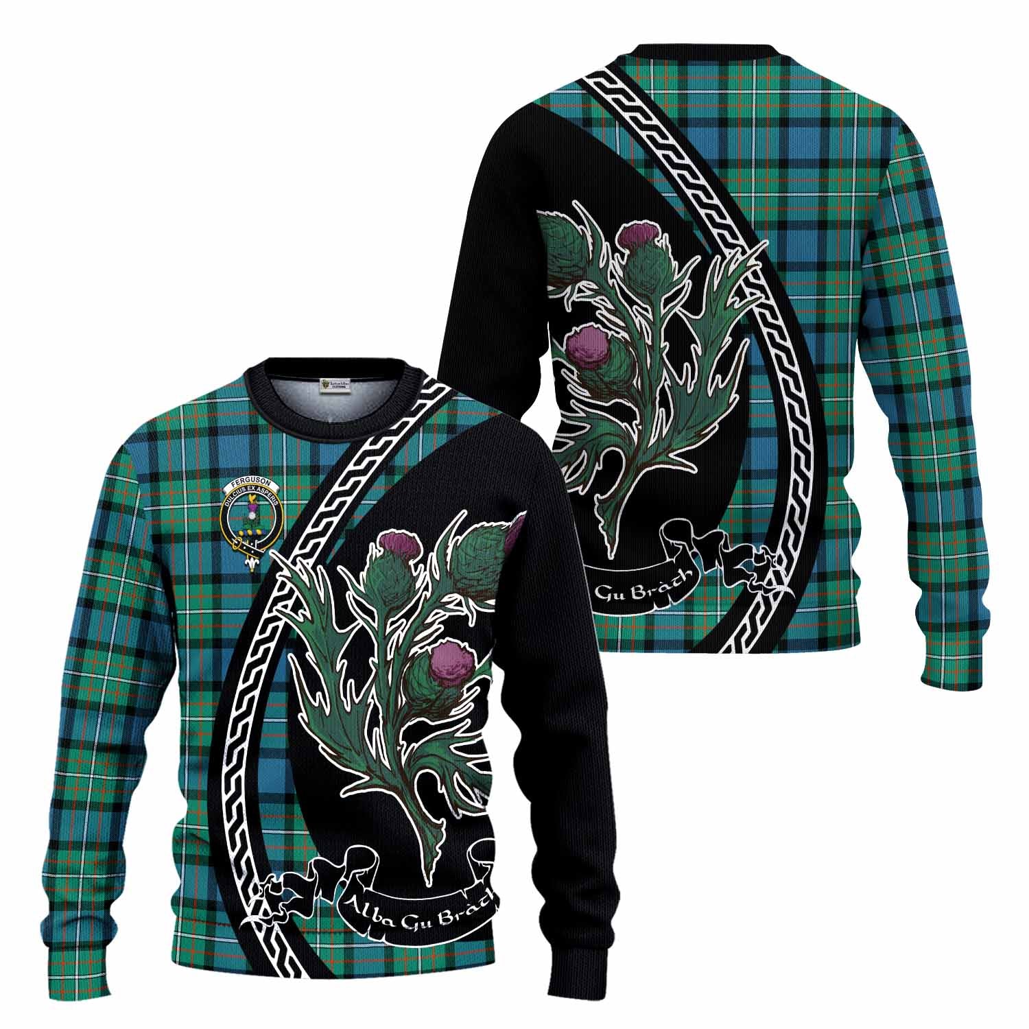 Ferguson (Fergusson) Family Crest Tartan Knitted Sweater Alba Thistle Inspired - Tartan Vibes Clothing