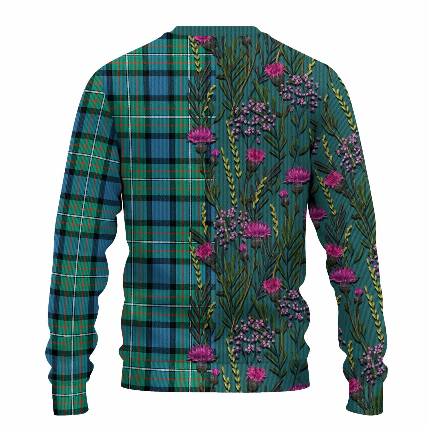 Ferguson (Fergusson) Family Crest Tartan Knitted Sweater Scottish Thistle Flower Pattern Half Style - Tartan Vibes Clothing