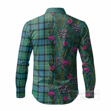 Ferguson (Fergusson) Family Crest Tartan Long Sleeve Button Shirts Scottish Thistle Flower Pattern Half Style