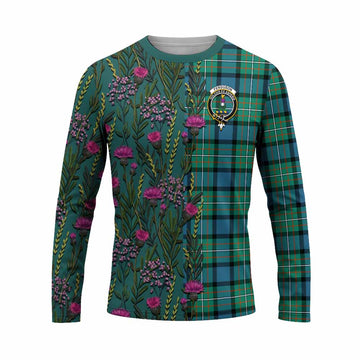 Ferguson (Fergusson) Family Crest Tartan Long Sleeve T-Shirt Scottish Thistle Flower Pattern Half Style - Tartan Vibes Clothing