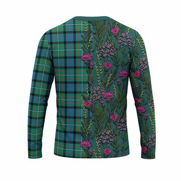 Ferguson (Fergusson) Family Crest Tartan Long Sleeve T-Shirt Scottish Thistle Flower Pattern Half Style - Tartan Vibes Clothing