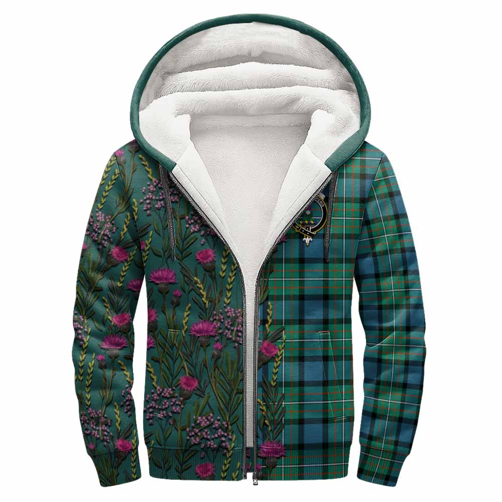 Ferguson (Fergusson) Family Crest Tartan Sherpa Hoodie Scottish Thistle Flower Pattern Half Style - Tartan Vibes Clothing