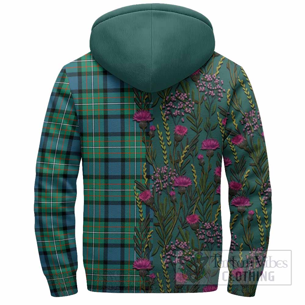 Ferguson (Fergusson) Family Crest Tartan Sherpa Hoodie Scottish Thistle Flower Pattern Half Style - Tartan Vibes Clothing