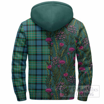 Ferguson (Fergusson) Family Crest Tartan Sherpa Hoodie Scottish Thistle Flower Pattern Half Style