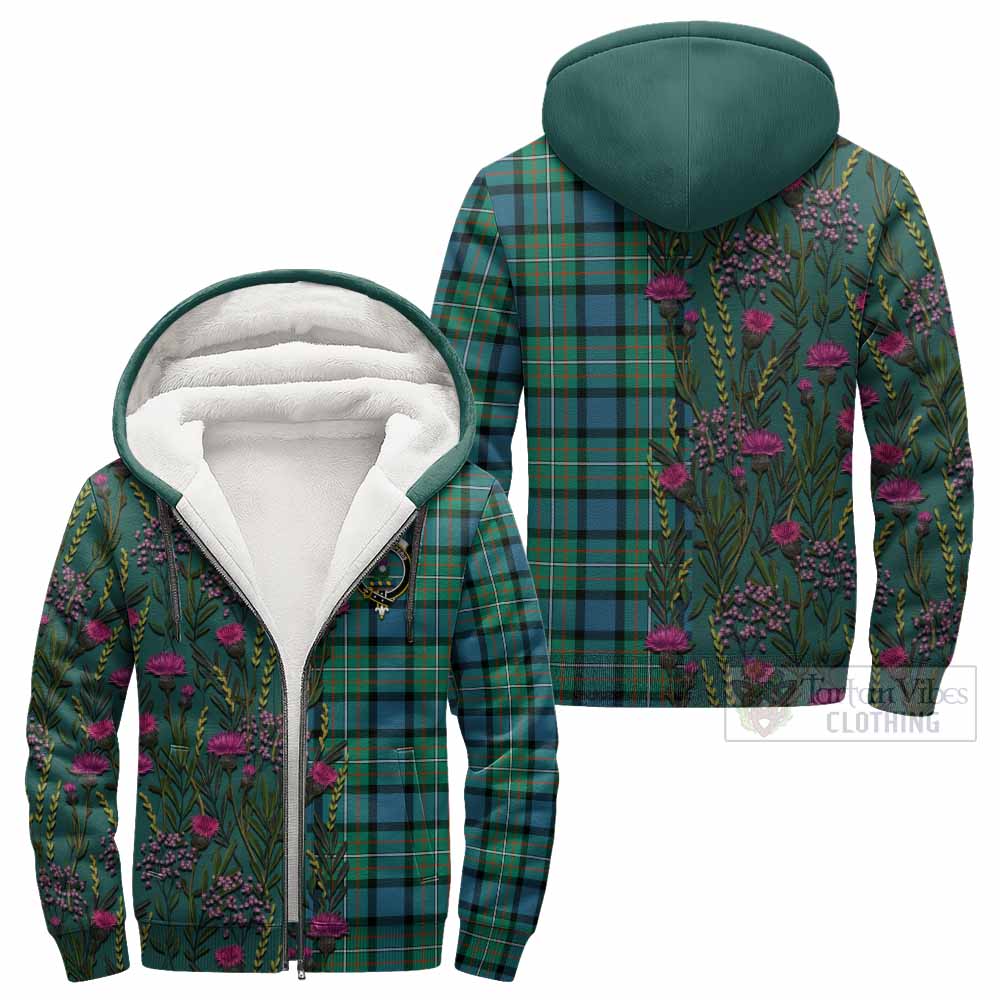 Ferguson (Fergusson) Family Crest Tartan Sherpa Hoodie Scottish Thistle Flower Pattern Half Style - Tartan Vibes Clothing