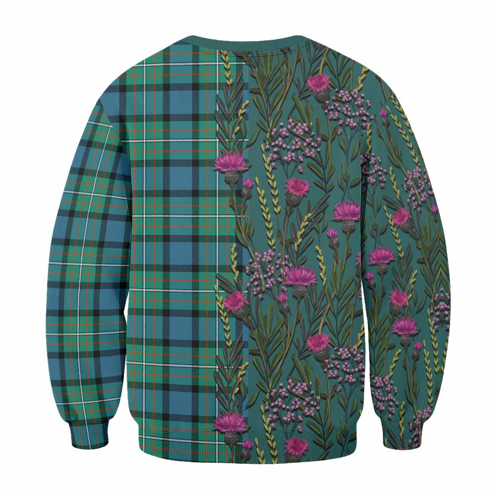 Ferguson (Fergusson) Family Crest Tartan Sweatshirt Scottish Thistle Flower Pattern Half Style - Tartan Vibes Clothing