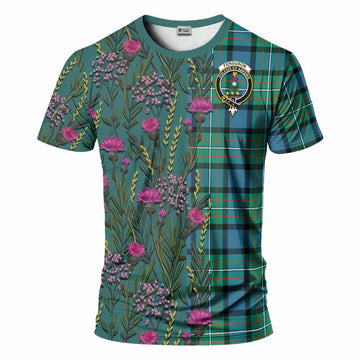 Ferguson (Fergusson) Family Crest Tartan T-Shirt Scottish Thistle Flower Pattern Half Style - Tartan Vibes Clothing