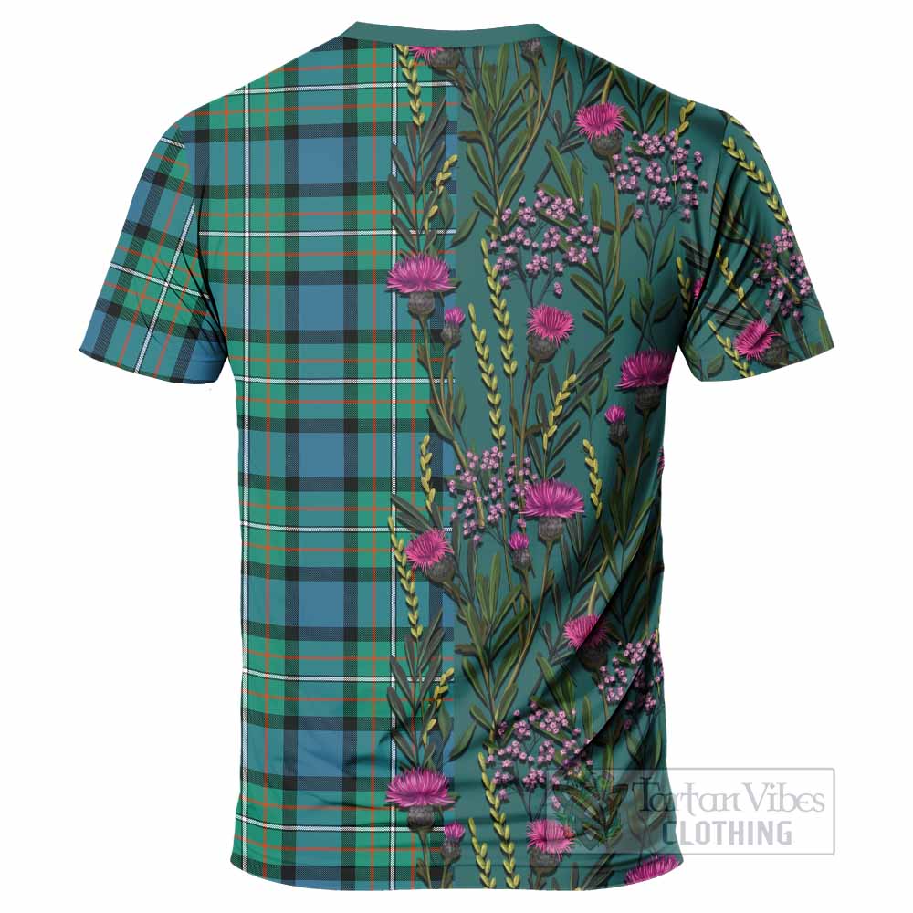Ferguson (Fergusson) Family Crest Tartan T-Shirt Scottish Thistle Flower Pattern Half Style - Tartan Vibes Clothing