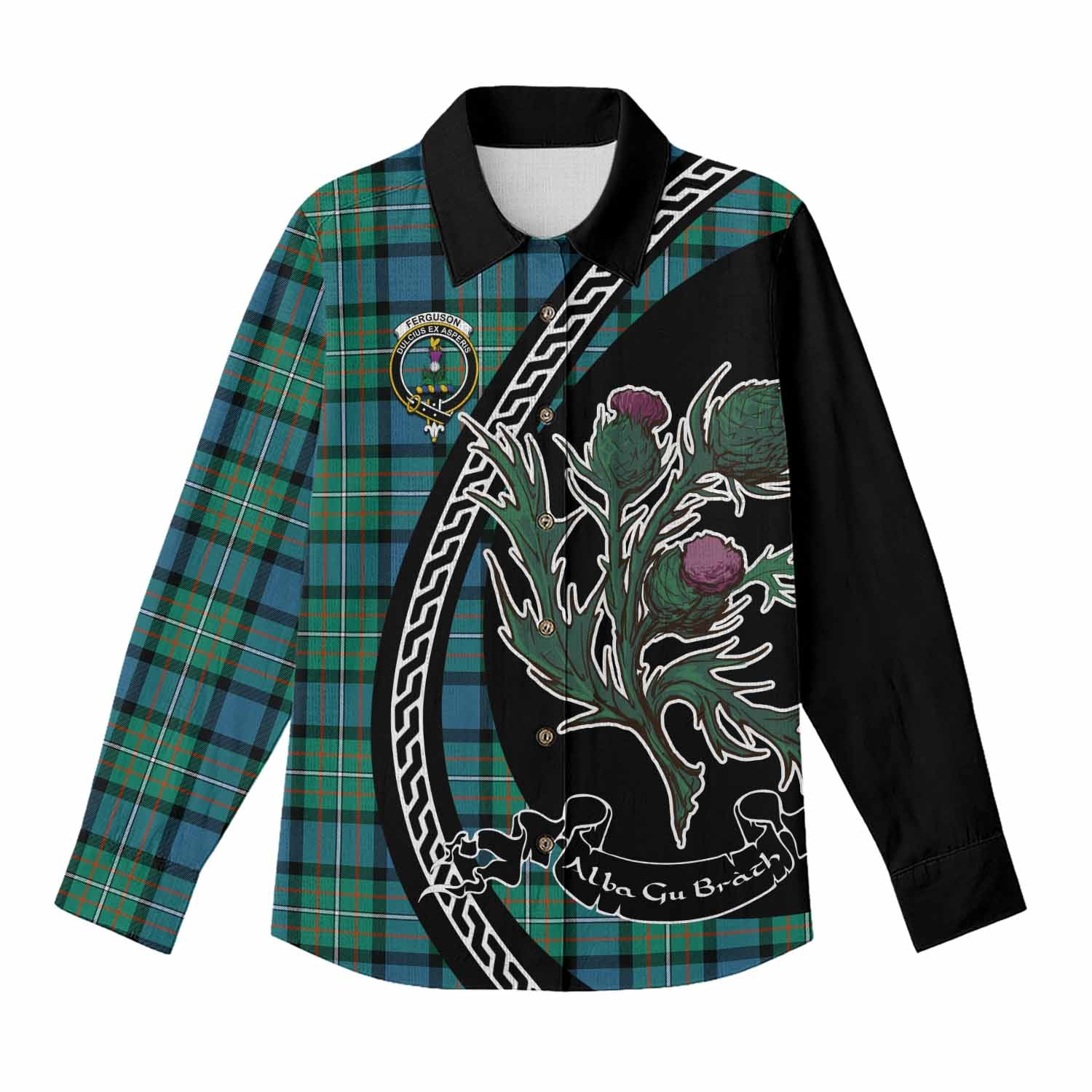 Ferguson (Fergusson) Family Crest Tartan Women Casual Shirt Alba Thistle Inspired - Tartan Vibes Clothing