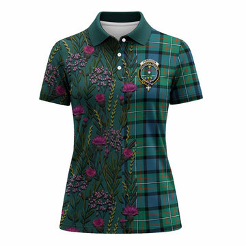 Ferguson (Fergusson) Family Crest Tartan Women Polo Shirt Scottish Thistle Flower Pattern Half Style