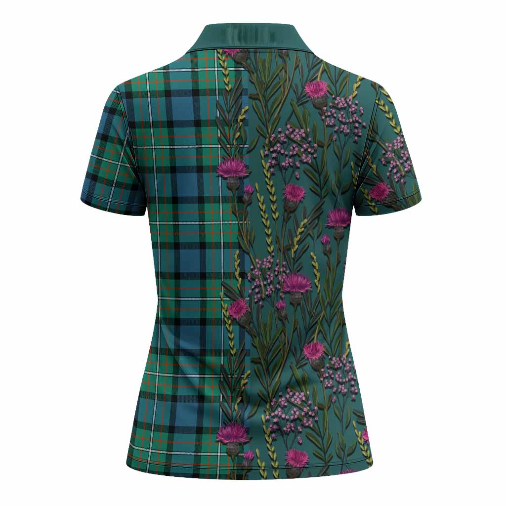 Ferguson (Fergusson) Family Crest Tartan Women Polo Shirt Scottish Thistle Flower Pattern Half Style - Tartan Vibes Clothing