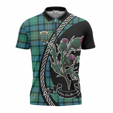 Ferguson (Fergusson) Family Crest Tartan Zipper Polo Shirt Alba Thistle Inspired - Tartan Vibes Clothing