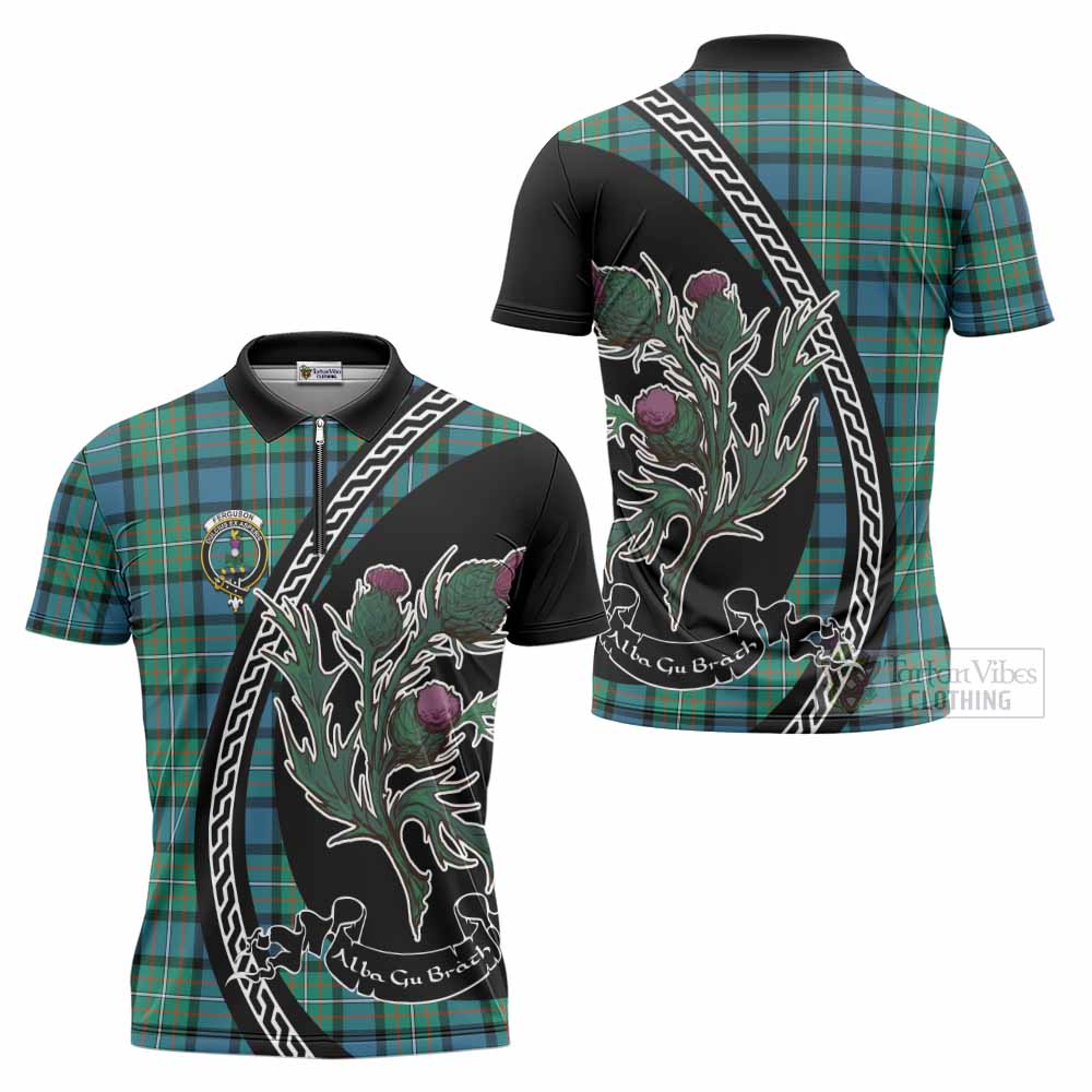 Ferguson (Fergusson) Family Crest Tartan Zipper Polo Shirt Alba Thistle Inspired - Tartan Vibes Clothing
