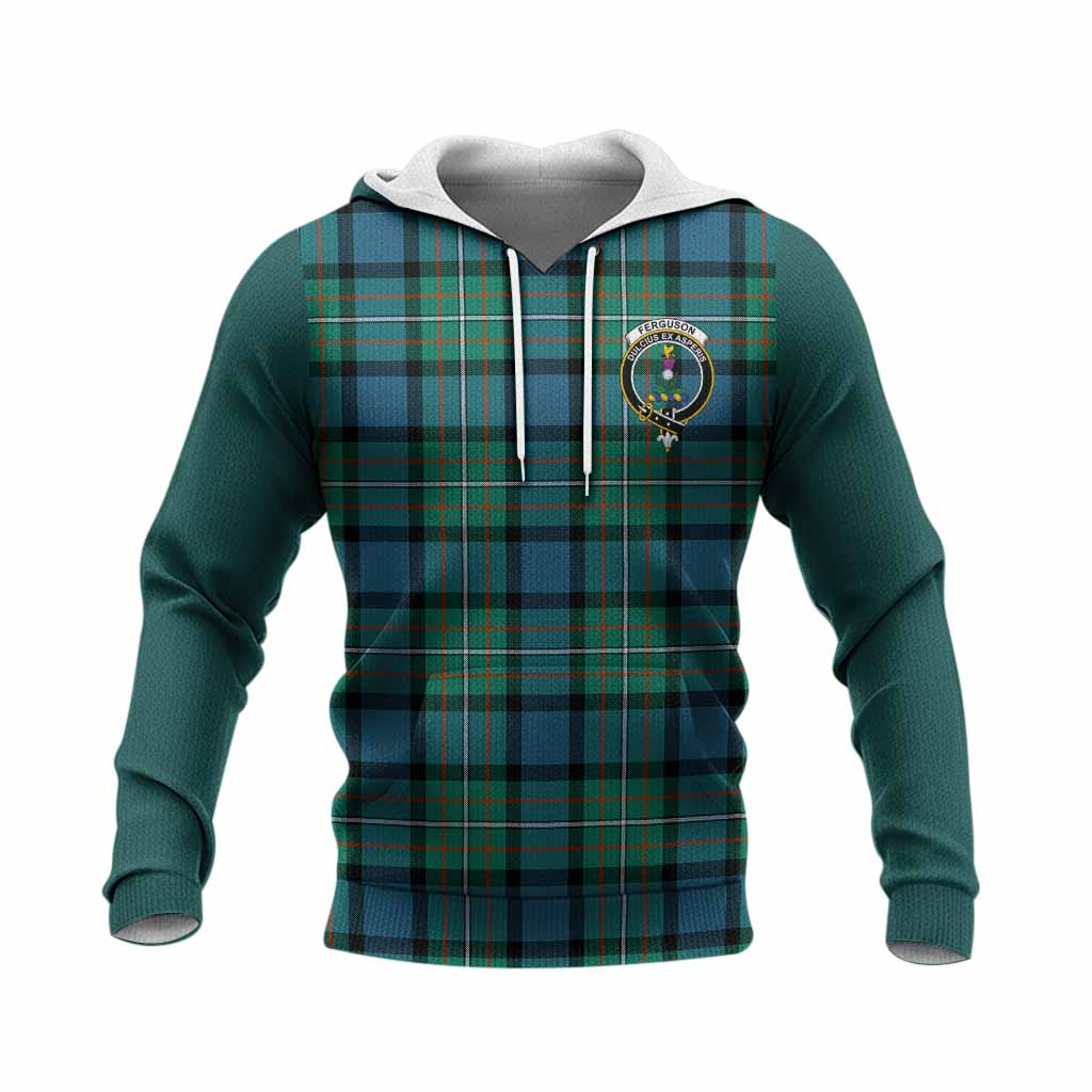 Ferguson (Fergusson) Tartan Accent Knitted Hoodie with Family Crest